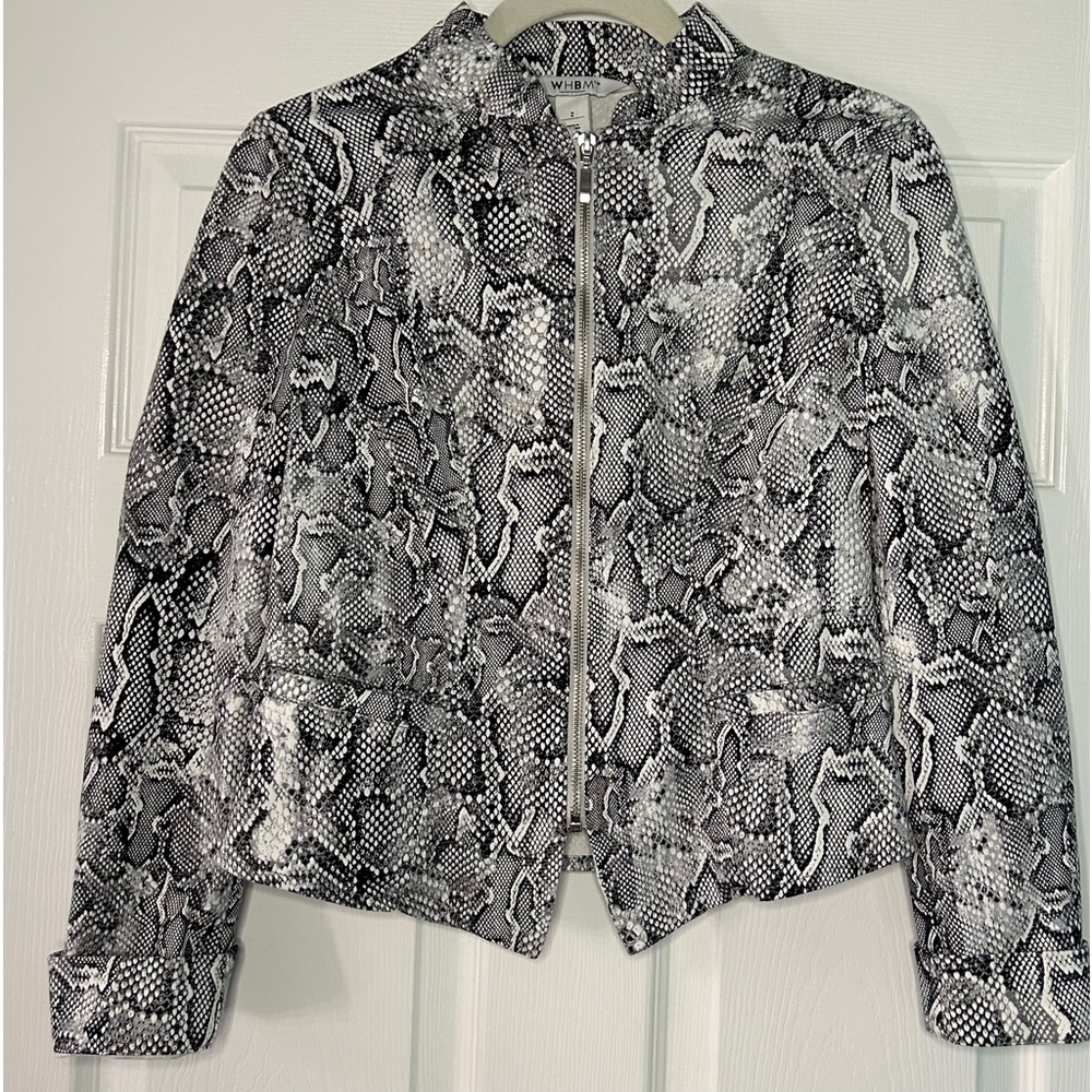 Grey, black, and white faux snakeskin jacket from White House Black Market